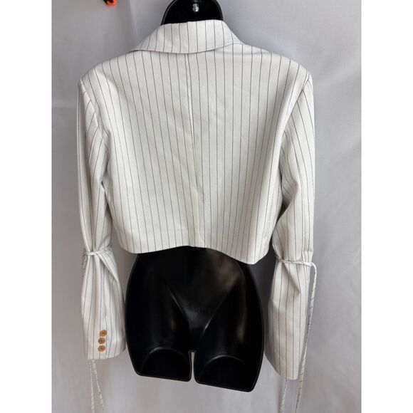 Forever 21 Off White Pinstripe Blazer Crop Size S Classy Professional Y2K Cute - Picture 5 of 10